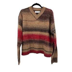 Samsøe Samsøe Sweater Womens XL Zoe Stripe V-Neck Fired Brick Brown Red NWT